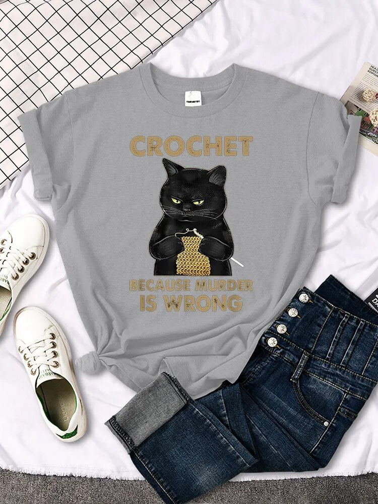 Whimsical Black Cat Shirt: A Playful Twist on Crochet with a witty Message - Nekoby Whimsical Black Cat Shirt: A Playful Twist on Crochet with a witty Message Gray||14 / Asian XXXL||5