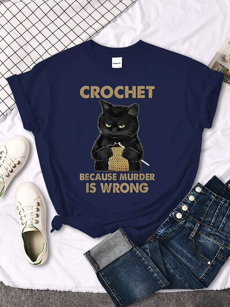 Whimsical Black Cat Shirt: A Playful Twist on Crochet with a witty Message - Nekoby Whimsical Black Cat Shirt: A Playful Twist on Crochet with a witty Message DarkBlue||14 / Asian XXXL||5