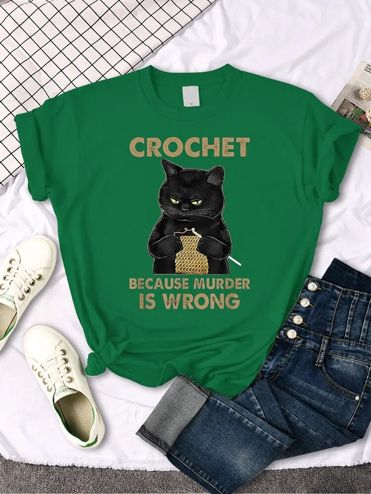 Whimsical Black Cat Shirt: A Playful Twist on Crochet with a witty Message - Nekoby Whimsical Black Cat Shirt: A Playful Twist on Crochet with a witty Message Green||14 / Asian XL||5