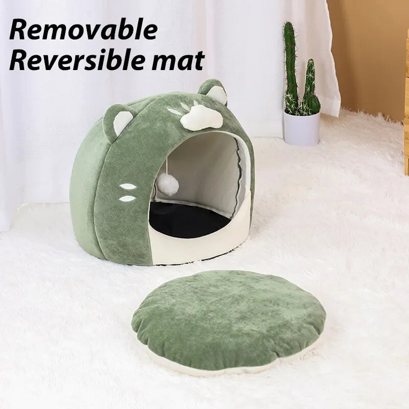 Cotton Cat Bed Soft Pet House with Cushion Cute Cozy Cat-Shaped for Small Dogs Autumn Winter Pet Supplies - Nekoby Cotton Cat Bed Soft Pet House with Cushion Cute Cozy Cat-Shaped for Small Dogs Autumn Winter Pet Supplies