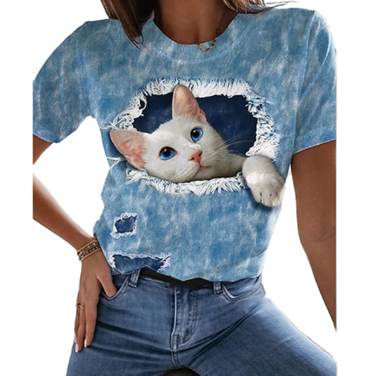 3D Cats Women T Shirt - Hello Cat in Purple - Nekoby 3D Cats Women T Shirt - Hello Cat in Purple XXS