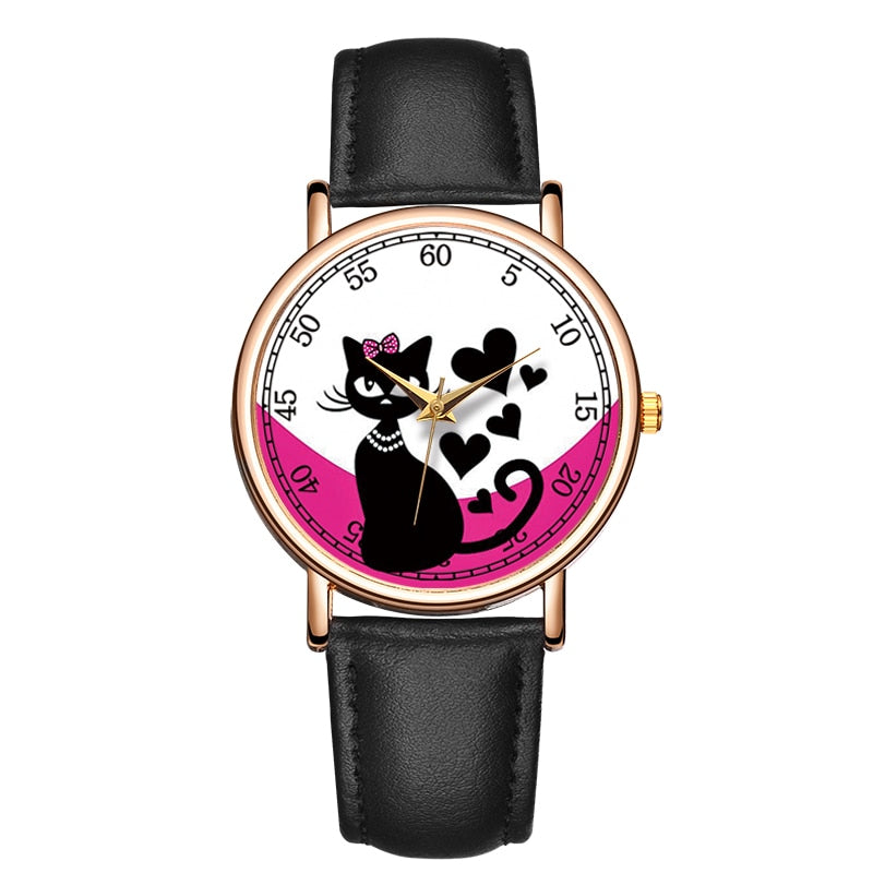 Cutie Cat Leather band Wristwatches - Women - Nekoby Cutie Cat Leather band Wristwatches - Women