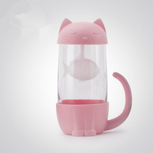 Cute Cat Glass Cup Tea Mug - Nekoby Cute Cat Glass Cup Tea Mug pink cat / 201-300ml