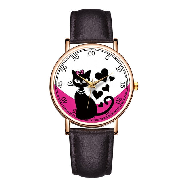 Cutie Cat Leather band Wristwatches - Women - Nekoby Cutie Cat Leather band Wristwatches - Women Brown