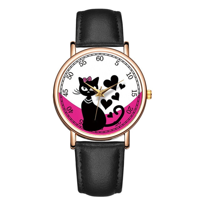 Cutie Cat Leather band Wristwatches - Women - Nekoby Cutie Cat Leather band Wristwatches - Women Black