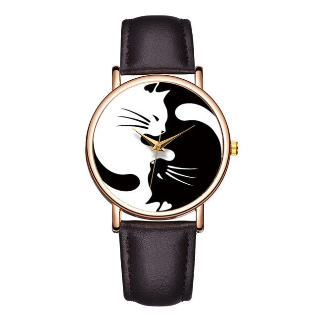 Cat Yin Yang Leather band Wristwatches - Women - Nekoby Cat Yin Yang Leather band Wristwatches - Women Brown
