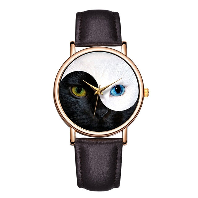 Cat Eyes Yin Yang Leather band Wristwatches - Women - Nekoby Cat Eyes Yin Yang Leather band Wristwatches - Women Black