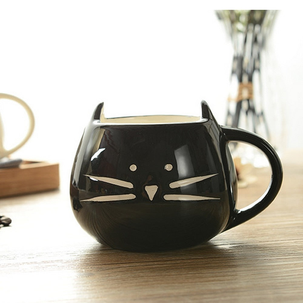 Cute Cartoon Cat Coffee Mug - Nekoby Cute Cartoon Cat Coffee Mug Black