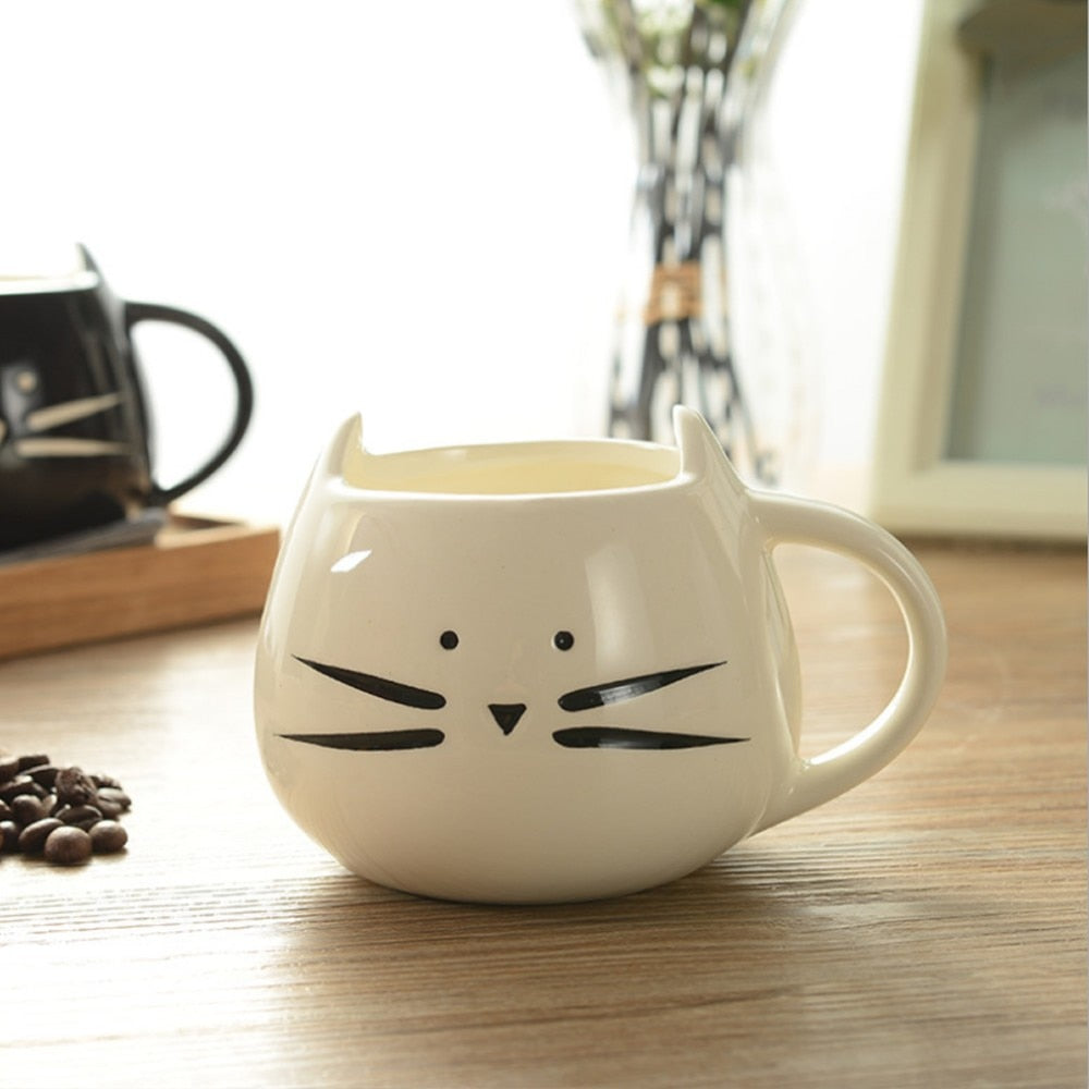 Cute Cartoon Cat Coffee Mug - Nekoby Cute Cartoon Cat Coffee Mug White