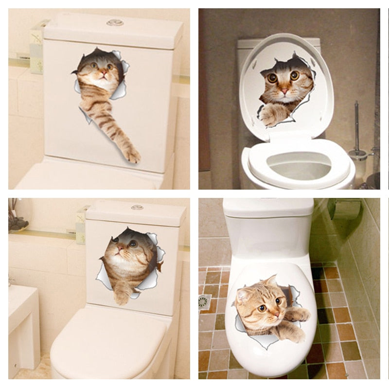 Cat Vivid 3D Wall Sticker Bathroom Toilet Kicthen Decorative Decals Funny Animals Decor - Nekoby Cat Vivid 3D Wall Sticker Bathroom Toilet Kicthen Decorative Decals Funny Animals Decor