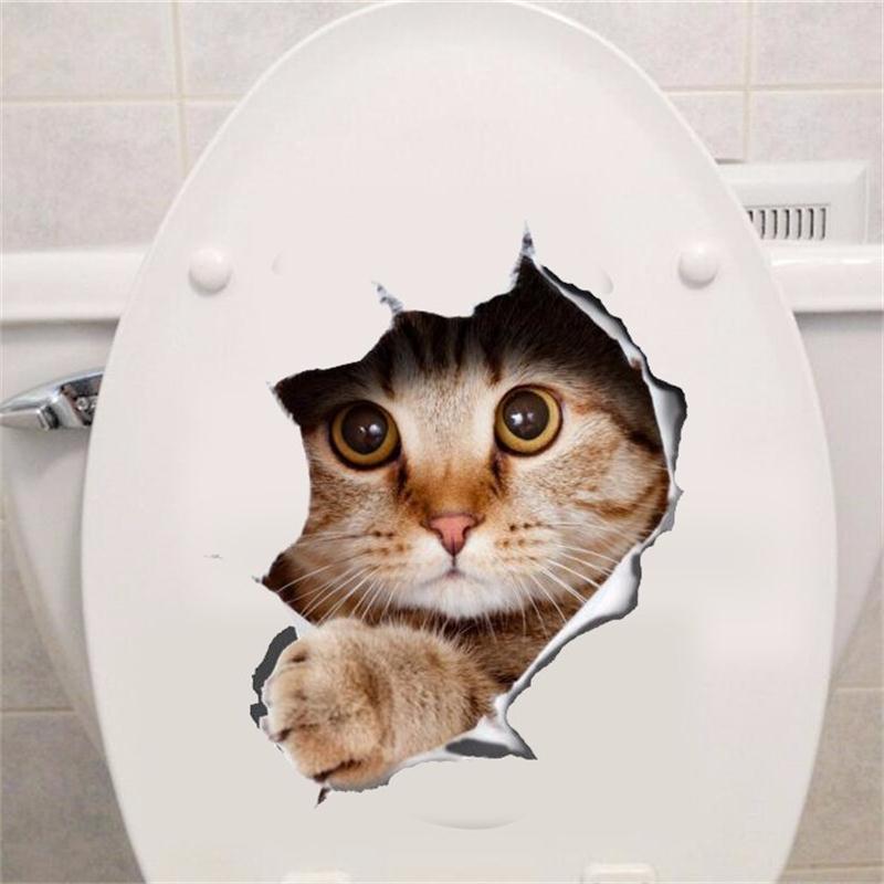 Cat Vivid 3D Wall Sticker Bathroom Toilet Kicthen Decorative Decals Funny Animals Decor - Nekoby Cat Vivid 3D Wall Sticker Bathroom Toilet Kicthen Decorative Decals Funny Animals Decor