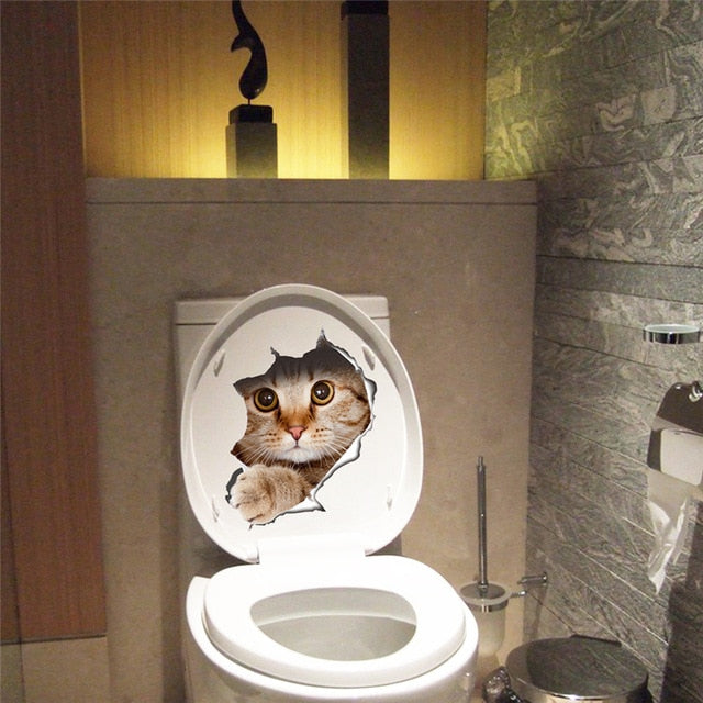 Cat Vivid 3D Wall Sticker Bathroom Toilet Kicthen Decorative Decals Funny Animals Decor - Nekoby Cat Vivid 3D Wall Sticker Bathroom Toilet Kicthen Decorative Decals Funny Animals Decor M014109