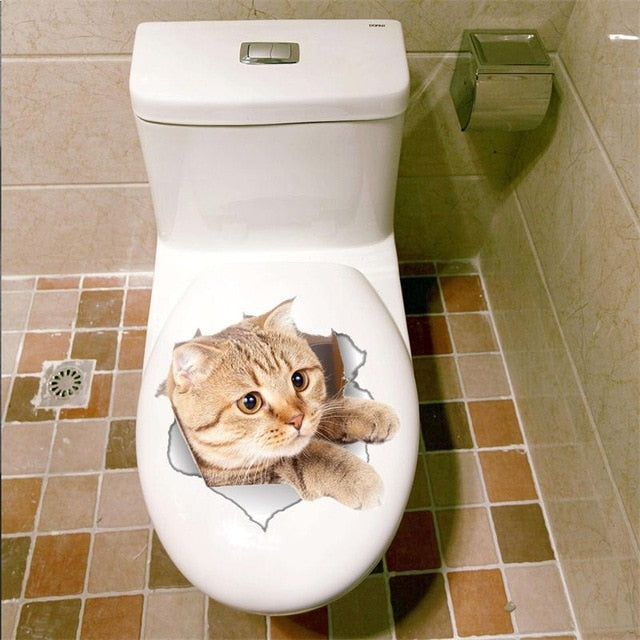 Cat Vivid 3D Wall Sticker Bathroom Toilet Kicthen Decorative Decals Funny Animals Decor - Nekoby Cat Vivid 3D Wall Sticker Bathroom Toilet Kicthen Decorative Decals Funny Animals Decor M014146