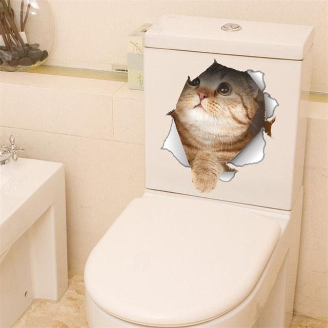 Cat Vivid 3D Wall Sticker Bathroom Toilet Kicthen Decorative Decals Funny Animals Decor - Nekoby Cat Vivid 3D Wall Sticker Bathroom Toilet Kicthen Decorative Decals Funny Animals Decor M014147
