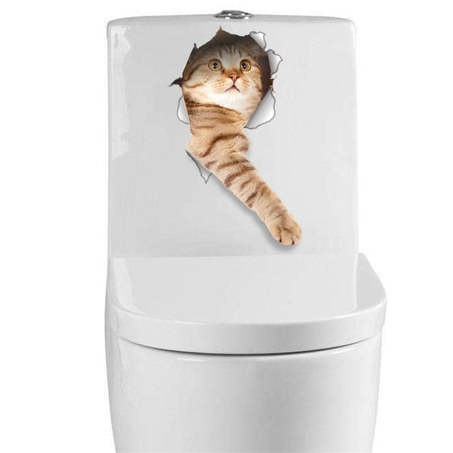 Cat Vivid 3D Wall Sticker Bathroom Toilet Kicthen Decorative Decals Funny Animals Decor - Nekoby Cat Vivid 3D Wall Sticker Bathroom Toilet Kicthen Decorative Decals Funny Animals Decor M014148