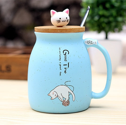 450ml Cartoon Ceramics Cat Mug - Nekoby 450ml Cartoon Ceramics Cat Mug Blue / 450ml