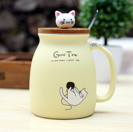 450ml Cartoon Ceramics Cat Mug - Nekoby 450ml Cartoon Ceramics Cat Mug Yellow / 450ml