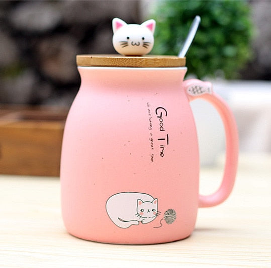 450ml Cartoon Ceramics Cat Mug - Nekoby 450ml Cartoon Ceramics Cat Mug Pink / 450ml