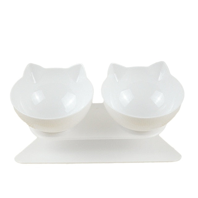 15°Elevated Anti Vomiting cat Bowl - Nekoby 15°Elevated Anti Vomiting cat Bowl Double White