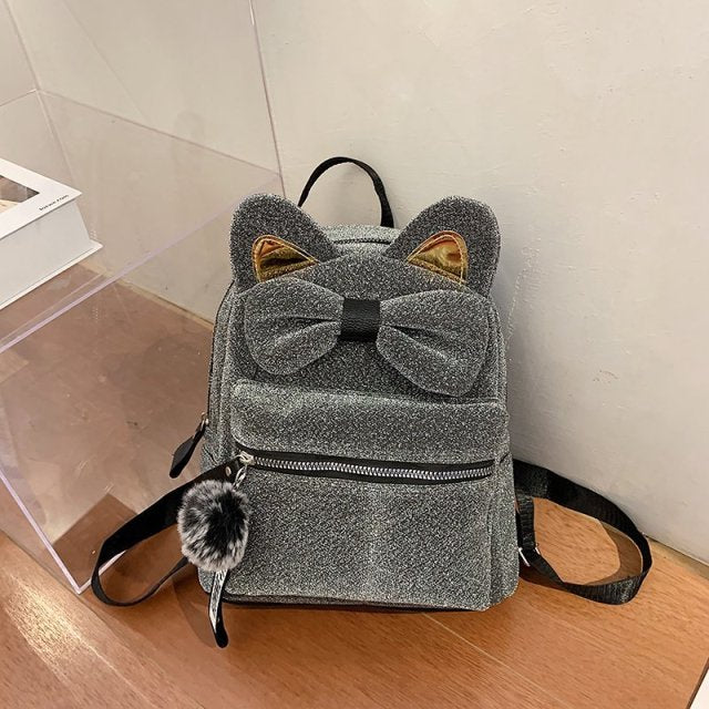 Cat ribbon Bowknot School Bags Backpack - Nekoby Cat ribbon Bowknot School Bags Backpack gray