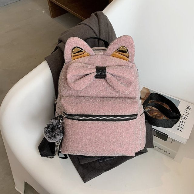 Cat ribbon Bowknot School Bags Backpack - Nekoby Cat ribbon Bowknot School Bags Backpack Pink