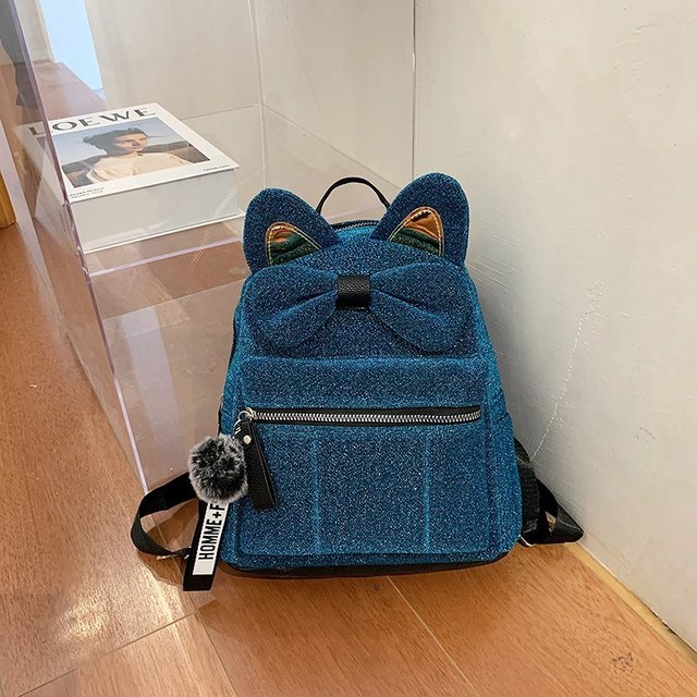 Cat ribbon Bowknot School Bags Backpack - Nekoby Cat ribbon Bowknot School Bags Backpack Deep Blue