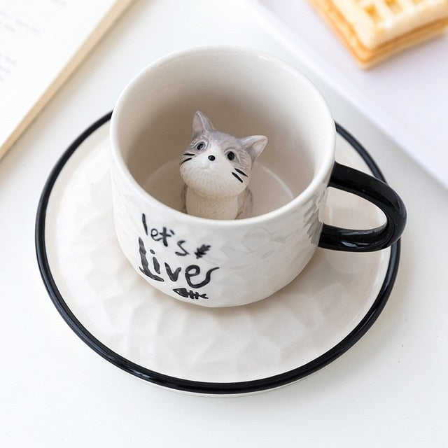 Cute Cat Porcelain Tea mug - Nekoby Cute Cat Porcelain Tea mug Gray