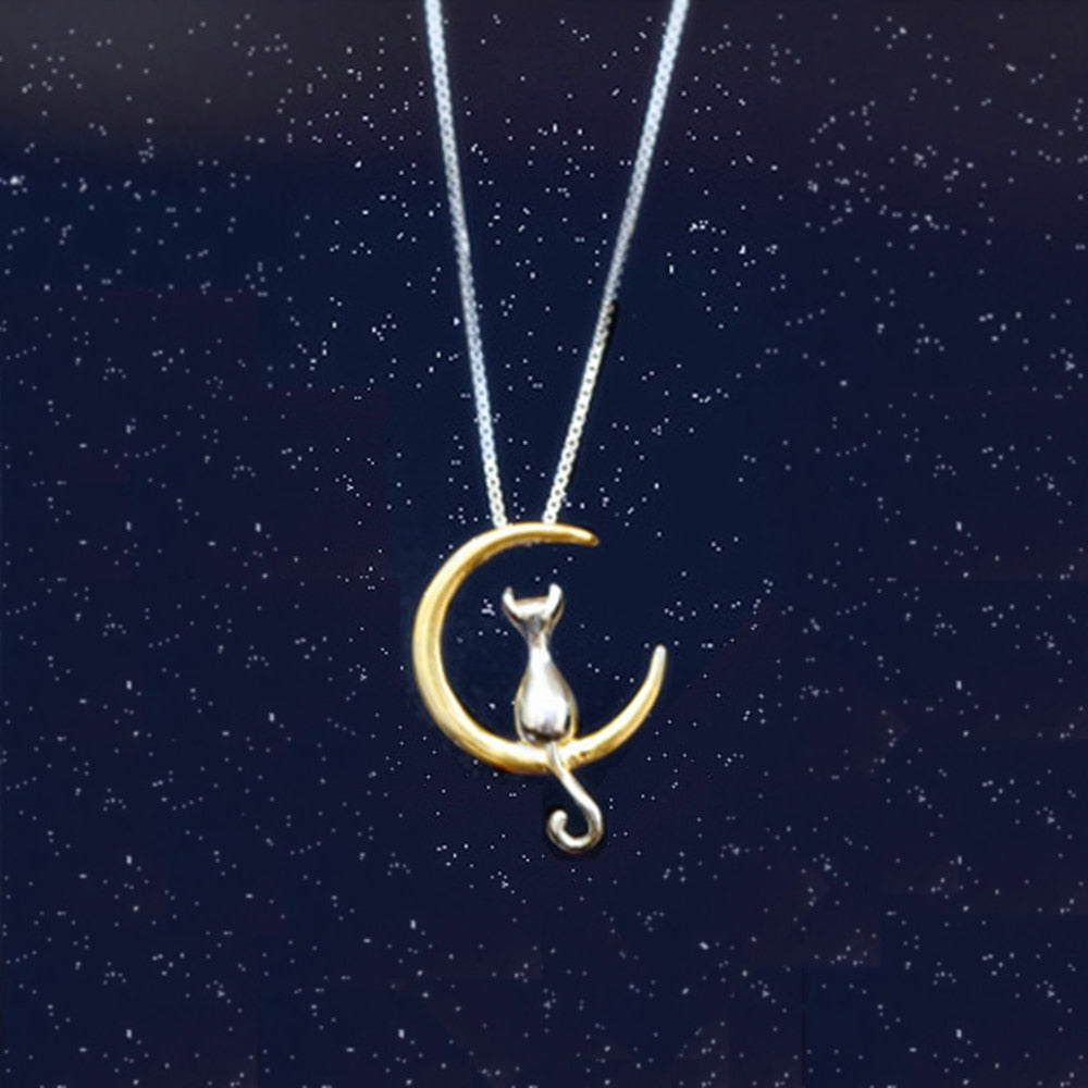 Cute Animal Cat Moon Pendant Necklace Charm Silver/ Gold Color - Nekoby Cute Animal Cat Moon Pendant Necklace Charm Silver/ Gold Color