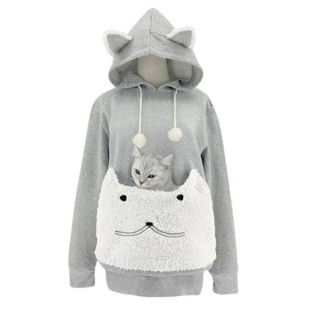 Big Pocket Cat Holder Hoodies - Nekoby Big Pocket Cat Holder Hoodies gray / XXL