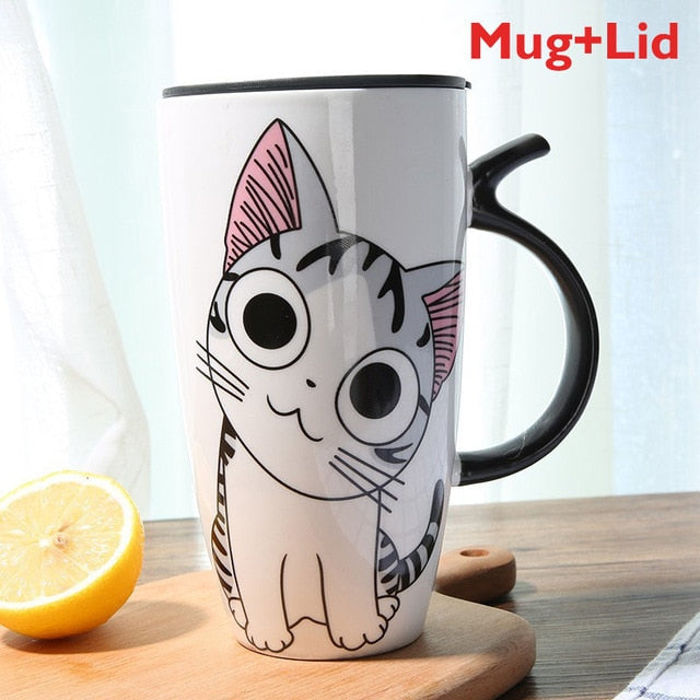600ml Cute Cat catoon Ceramics Coffee Mug - Nekoby 600ml Cute Cat catoon Ceramics Coffee Mug Pattern 4 with lid