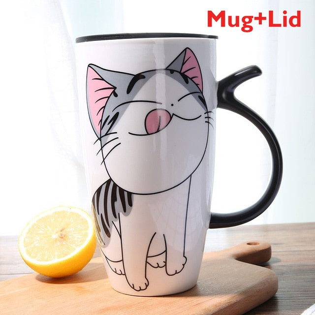 600ml Cute Cat catoon Ceramics Coffee Mug - Nekoby 600ml Cute Cat catoon Ceramics Coffee Mug Pattern 1 with lid