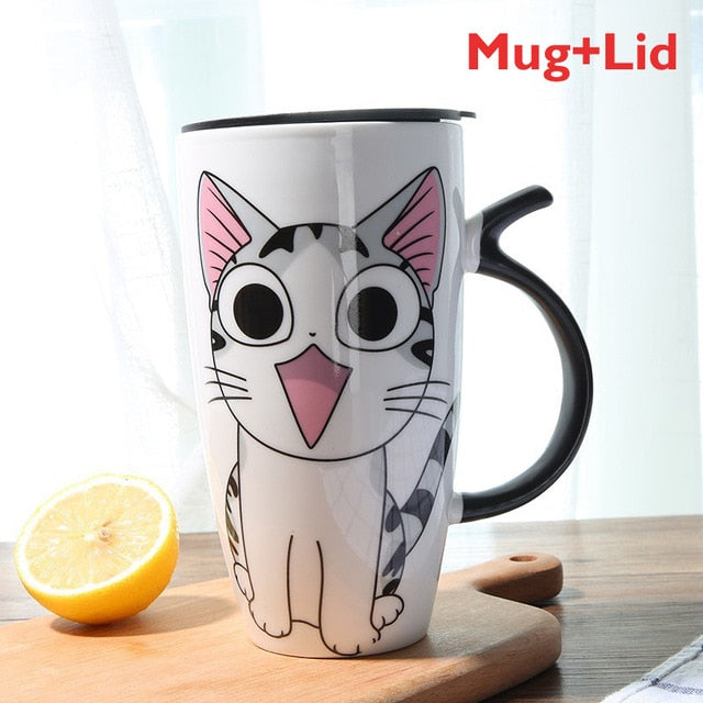 600ml Cute Cat catoon Ceramics Coffee Mug - Nekoby 600ml Cute Cat catoon Ceramics Coffee Mug Pattern 2 with lid
