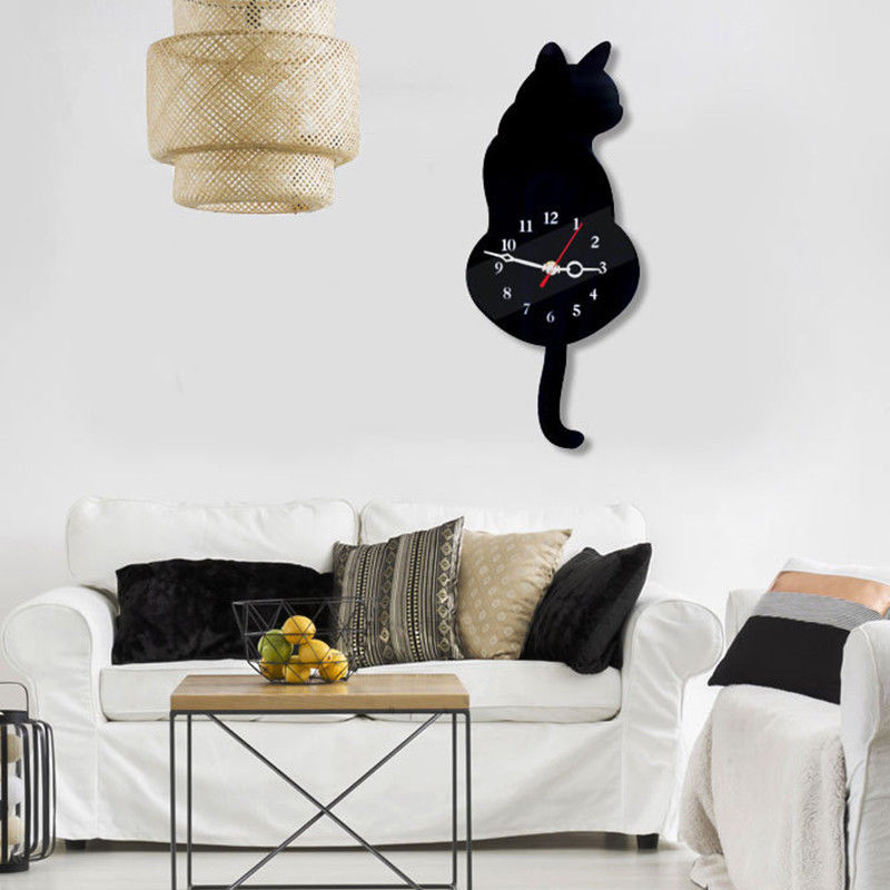 Creative Cute White/Black Wagging Tail Cat Wall Clock - Nekoby Creative Cute White/Black Wagging Tail Cat Wall Clock