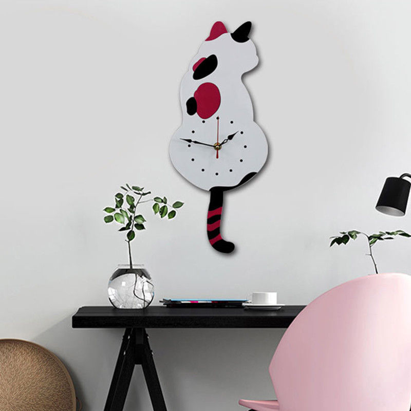 Creative Cute White/Black Wagging Tail Cat Wall Clock - Nekoby Creative Cute White/Black Wagging Tail Cat Wall Clock