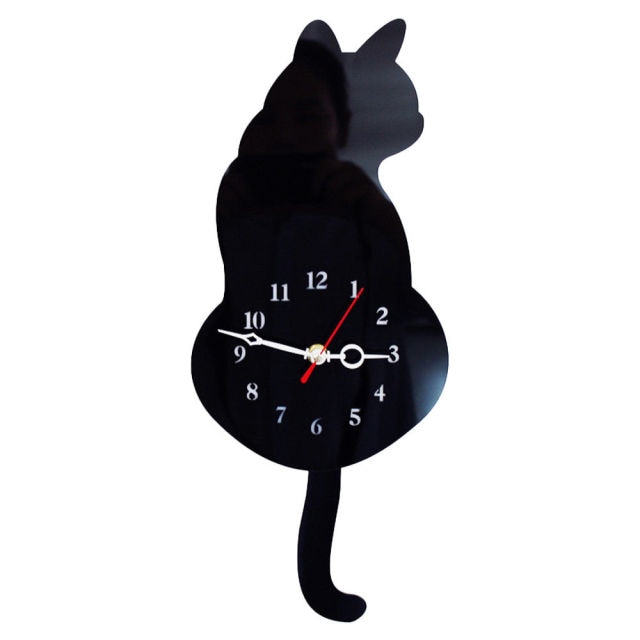 Creative Cute White/Black Wagging Tail Cat Wall Clock - Nekoby Creative Cute White/Black Wagging Tail Cat Wall Clock black