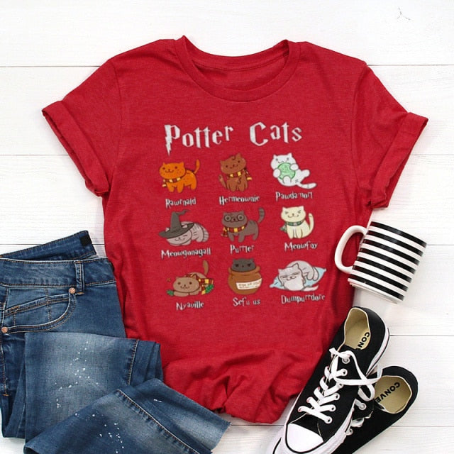 Potter Cats mom Shirt Fashion Plus Size Unisex T shirt - Nekoby Potter Cats mom Shirt Fashion Plus Size Unisex T shirt Red / M