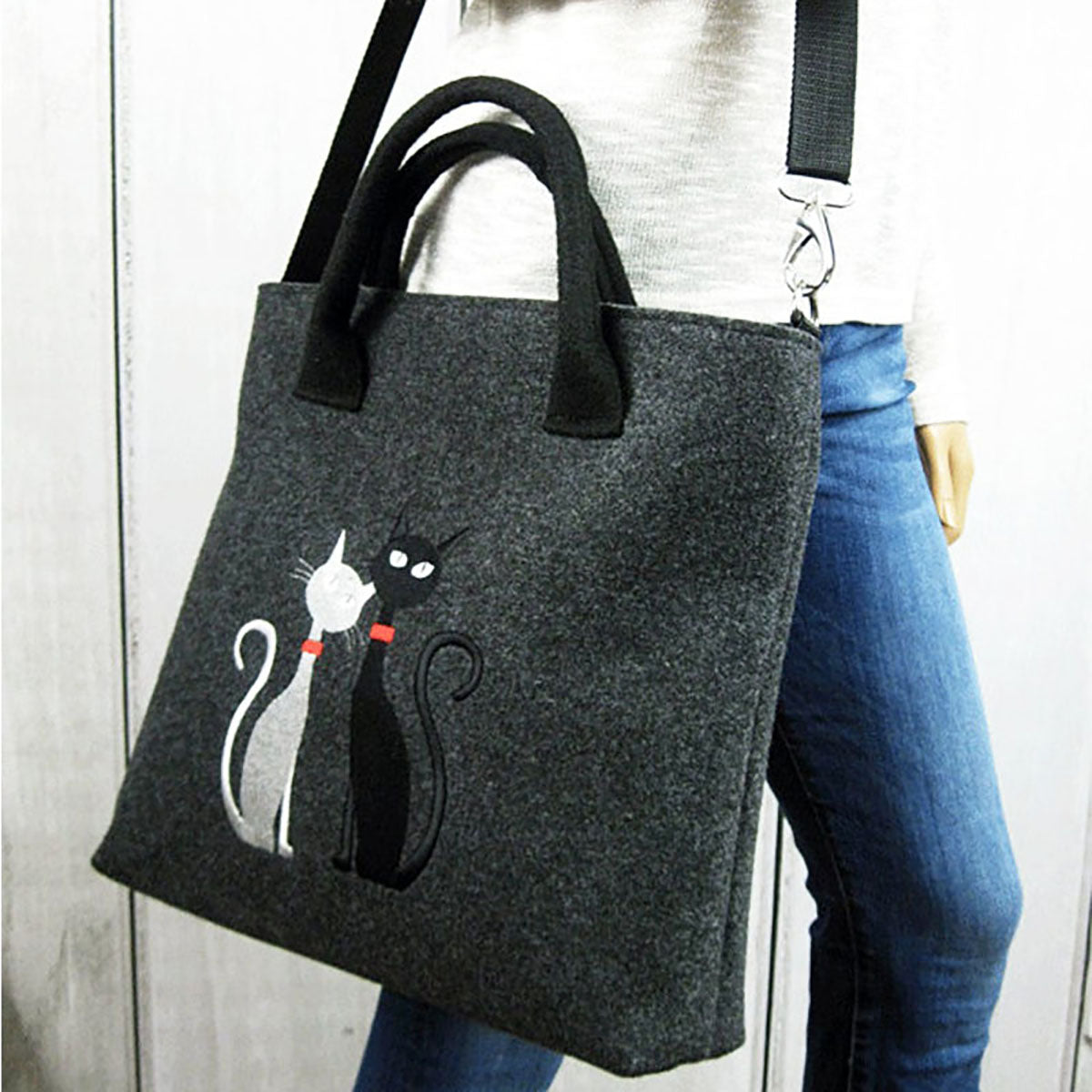Women's Felt Handbag Cat Print Shoulder Bags Shopping Bag Casual Laptop Bag - Nekoby Women's Felt Handbag Cat Print Shoulder Bags Shopping Bag Casual Laptop Bag