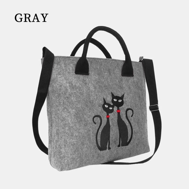 Women's Felt Handbag Cat Print Shoulder Bags Shopping Bag Casual Laptop Bag - Nekoby Women's Felt Handbag Cat Print Shoulder Bags Shopping Bag Casual Laptop Bag gray