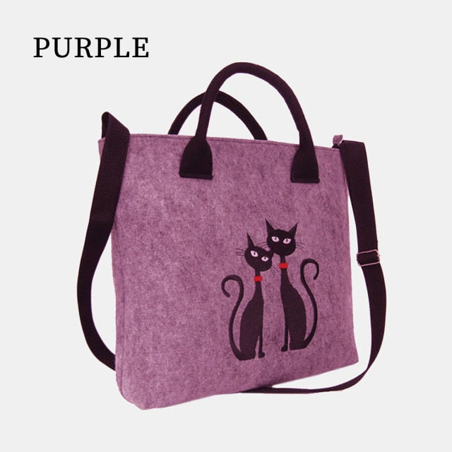 Women's Felt Handbag Cat Print Shoulder Bags Shopping Bag Casual Laptop Bag - Nekoby Women's Felt Handbag Cat Print Shoulder Bags Shopping Bag Casual Laptop Bag purple