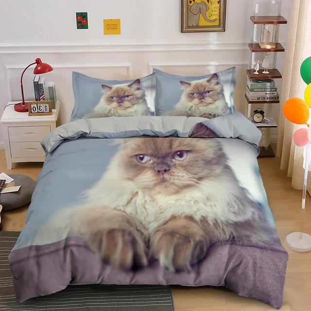 3D Cat Bedding Set - Serious Cat - Nekoby 3D Cat Bedding Set - Serious Cat EU Double 210x210cm