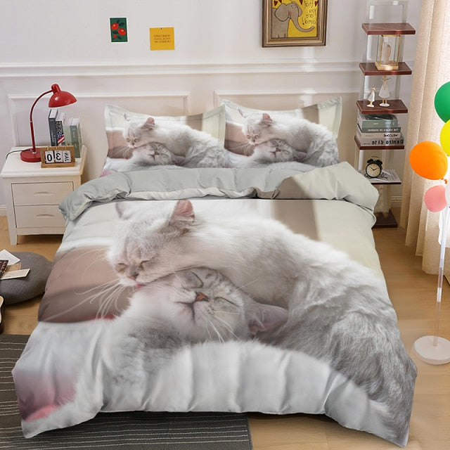 3D Cat Bedding Set -Cat couple - Nekoby 3D Cat Bedding Set -Cat couple UK Single 135x200cm