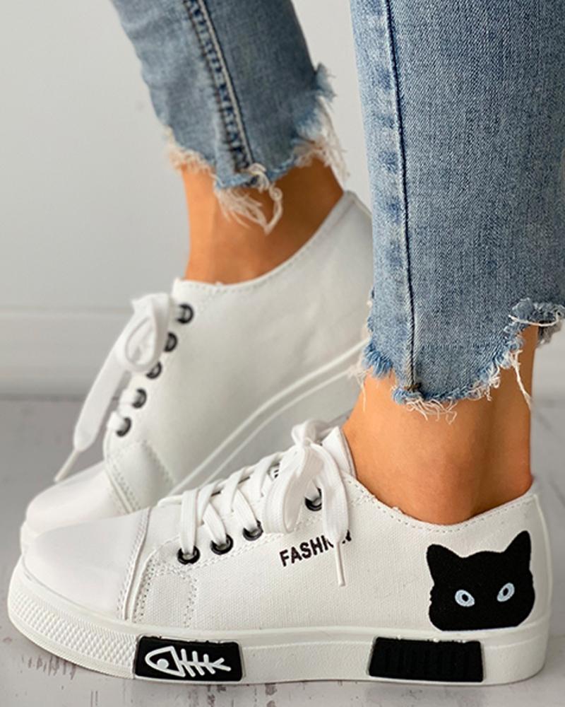 Cat Cartoon Canvas Sneakers shoes - Nekoby Cat Cartoon Canvas Sneakers shoes