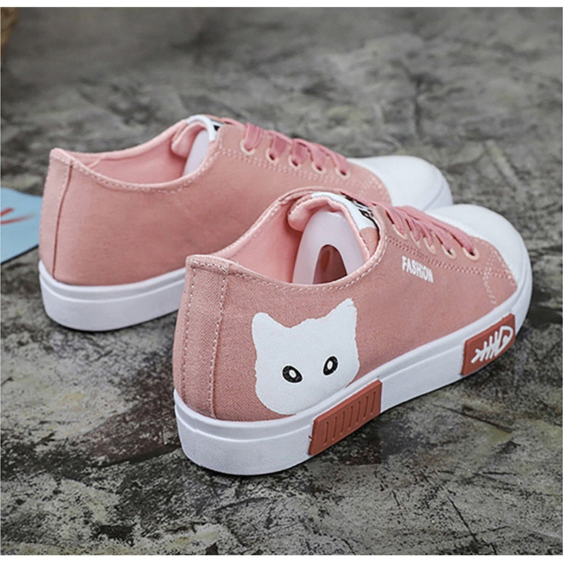 Cat Cartoon Canvas Sneakers shoes - Nekoby Cat Cartoon Canvas Sneakers shoes