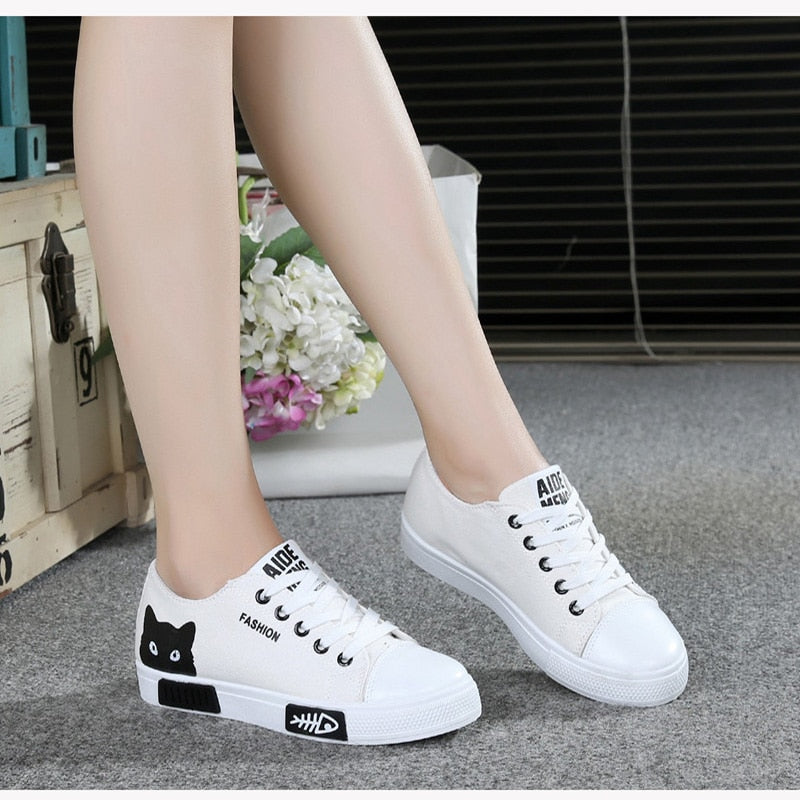 Cat Cartoon Canvas Sneakers shoes - Nekoby Cat Cartoon Canvas Sneakers shoes