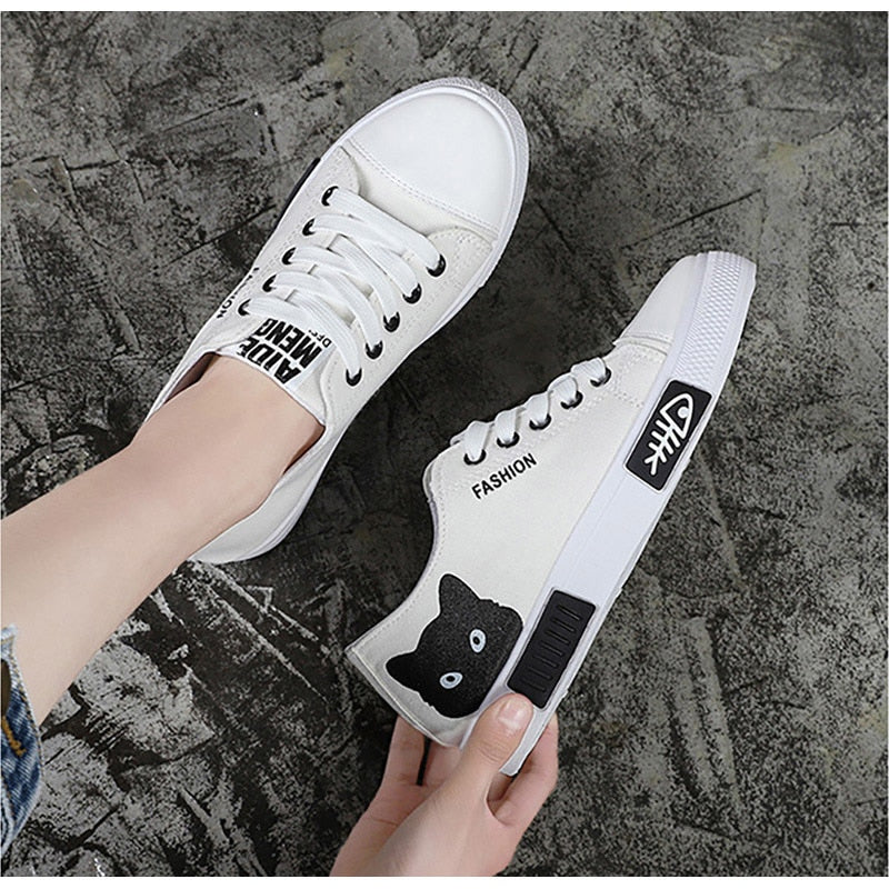 Cat Cartoon Canvas Sneakers shoes - Nekoby Cat Cartoon Canvas Sneakers shoes