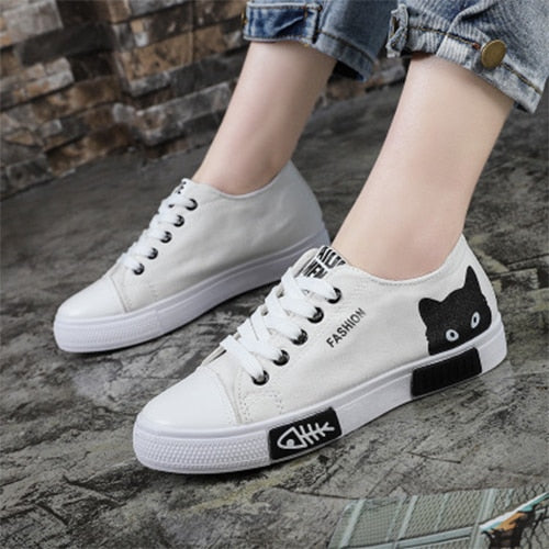 Cat Cartoon Canvas Sneakers shoes - Nekoby Cat Cartoon Canvas Sneakers shoes white / 35