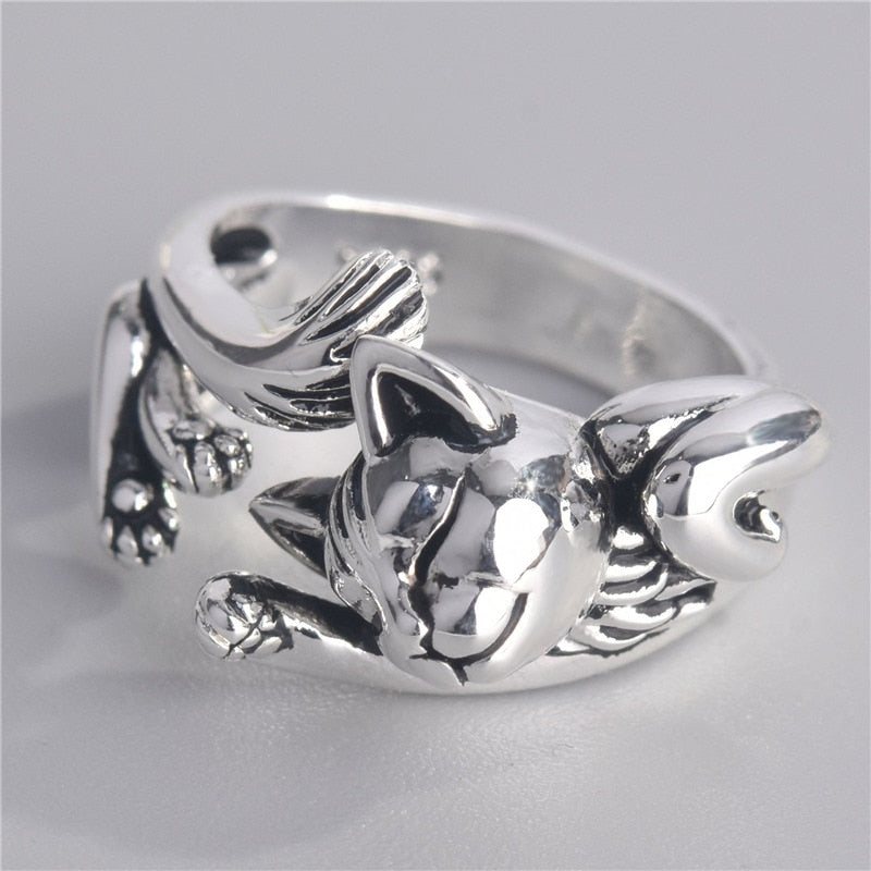 Cute Silver Fortune Cat Shape Women Rings - Nekoby Cute Silver Fortune Cat Shape Women Rings