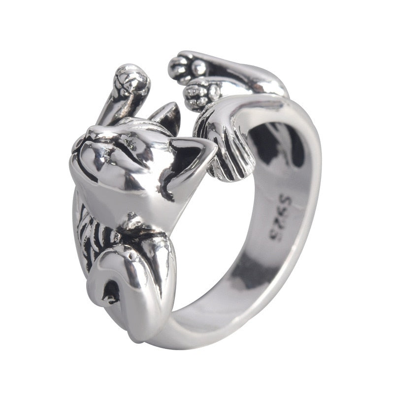 Cute Silver Fortune Cat Shape Women Rings - Nekoby Cute Silver Fortune Cat Shape Women Rings