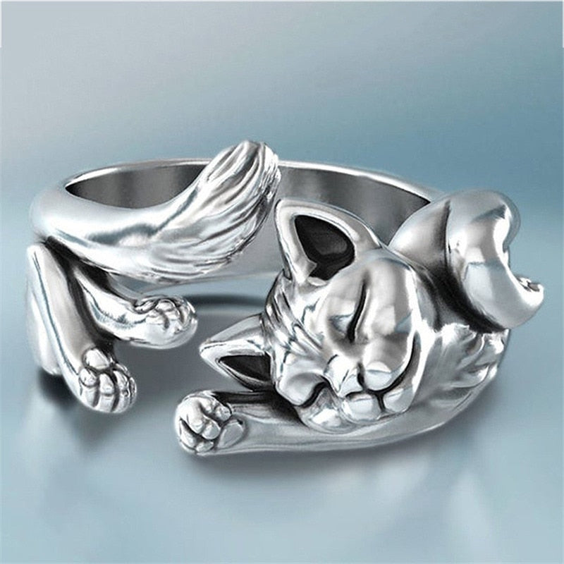 Cute Silver Fortune Cat Shape Women Rings - Nekoby Cute Silver Fortune Cat Shape Women Rings