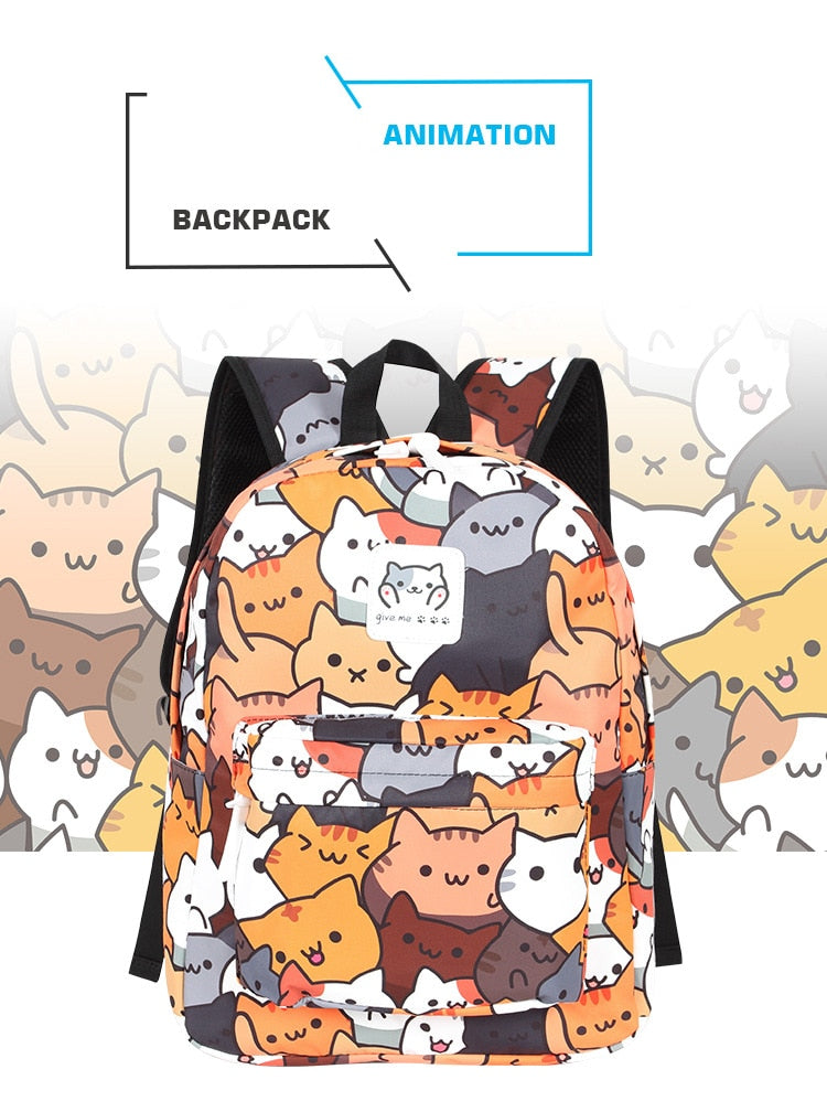 Anime Neko Colorful Cartoon Cat School Backpack - Nekoby Anime Neko Colorful Cartoon Cat School Backpack